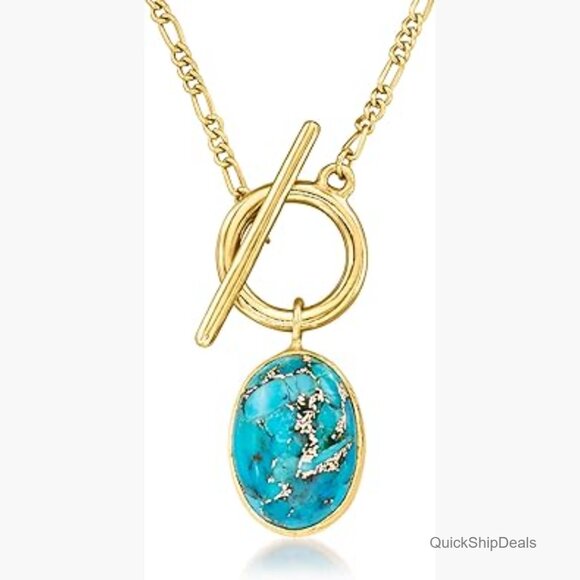 18kt Gold Over Sterling Silver Turquoise Toggle Necklace